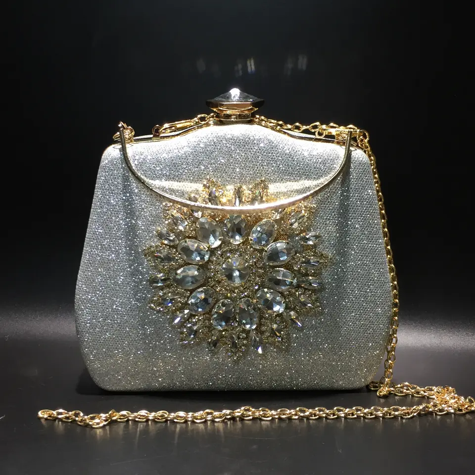 PU leather luxury diamond flower decorated handbag OEM design and customization