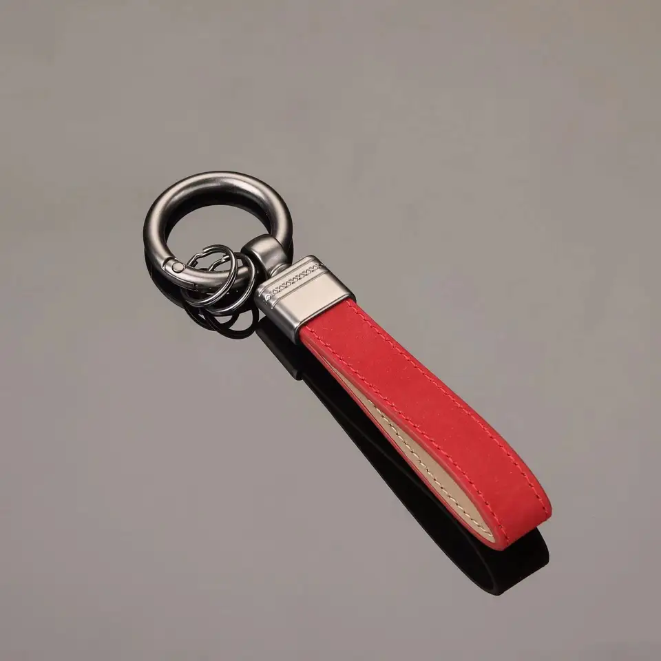 Customized metal spring ring leather keychain
