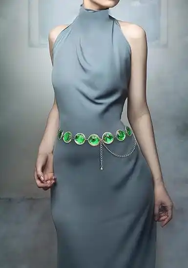 Customized large artificial gemstones and metal decorative waist chain