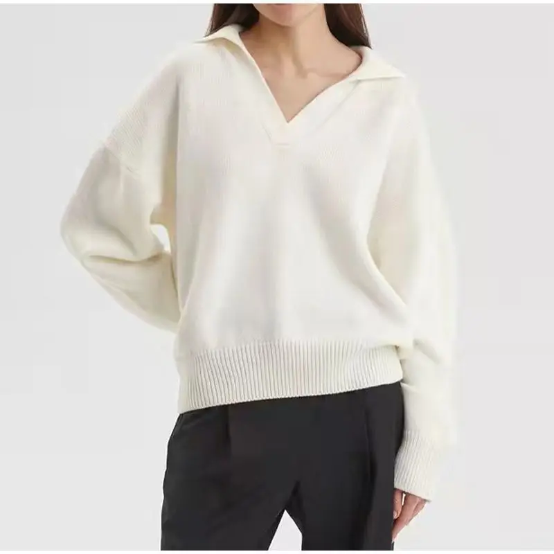 Fashionable Casual Polo Collar Knitted Short Oversized Loose Pullover Women's Sweater Customize