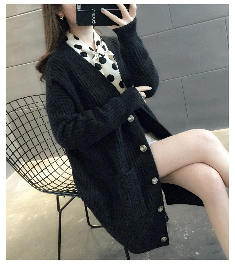 Popular O-neck solid color thickened navel-baring loose puff-sleeved knitted sweater customized